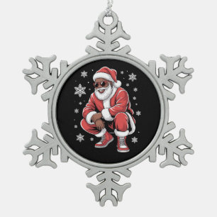 African American Christmas Pajama Xmas Afro Santa  Snowflake Pewter Christmas Ornament