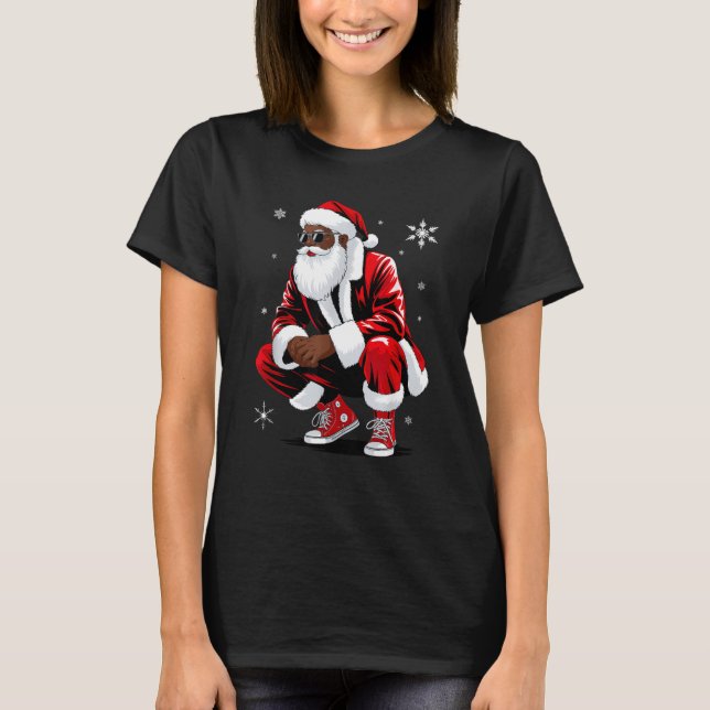 African American Christmas Pajama Xmas Afro Santa  T-Shirt (Front)