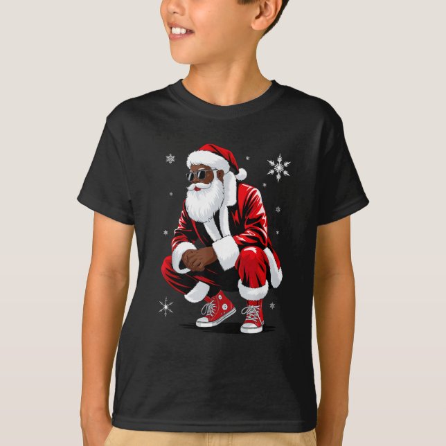 African American Christmas Pajama Xmas Afro Santa  T-Shirt (Front)