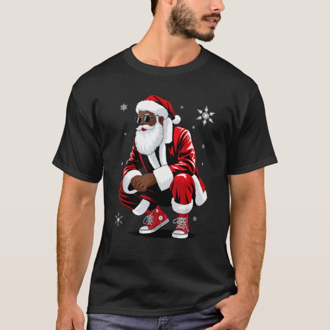 African American Christmas Pajama Xmas Afro Santa  T-Shirt (Front)