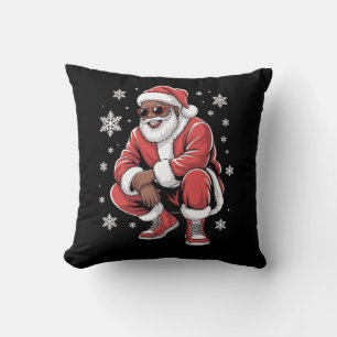 African American Christmas Pajama Xmas Afro Santa Throw Pillow