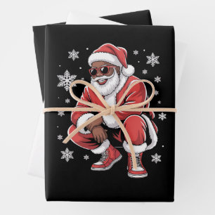 African American Christmas Pajama Xmas Afro Santa Wrapping Paper Sheets