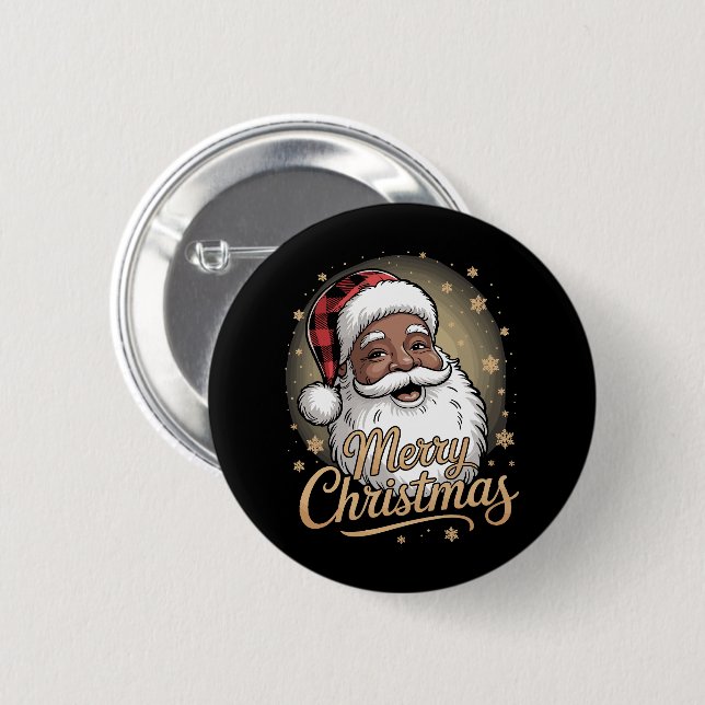 African American Christmas Pajamas Santa Claus  Button (Front & Back)