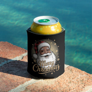 African American Christmas Pajamas Santa Claus Can Cooler