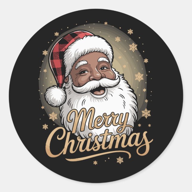 African American Christmas Pajamas Santa Claus  Classic Round Sticker (Front)