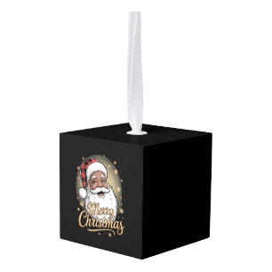 African American Christmas Pajamas Santa Claus  Cube Ornament