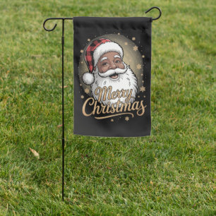 African American Christmas Pajamas Santa Claus  Garden Flag