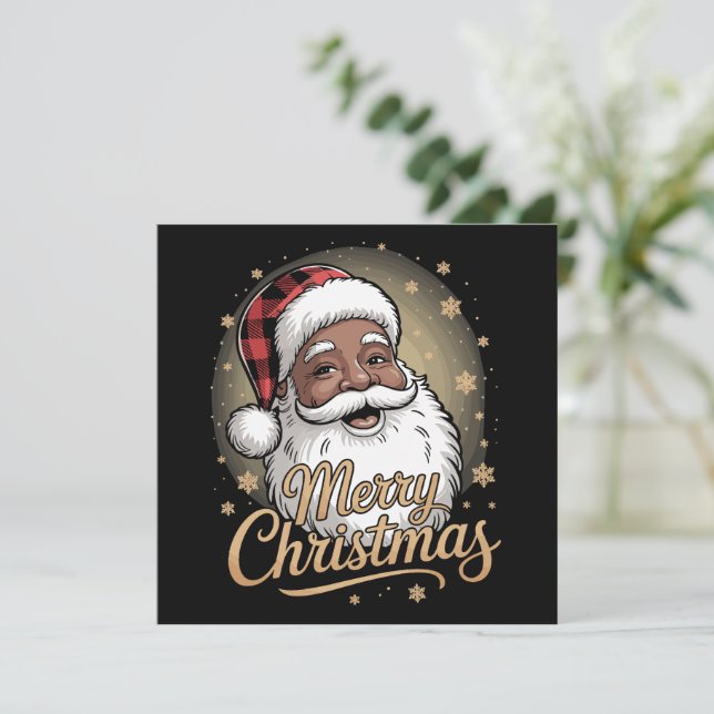 African American Christmas Pajamas Santa Claus  Holiday Card (Standing Front)