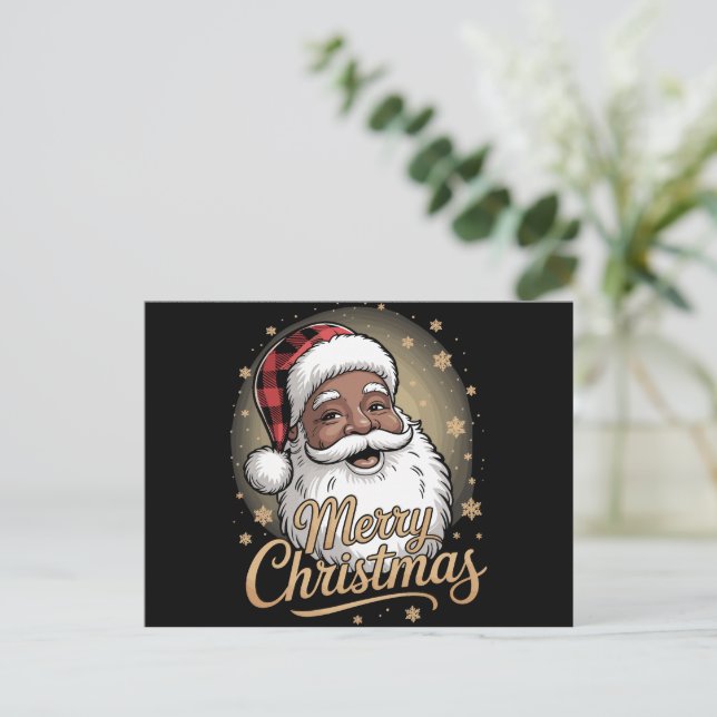 African American Christmas Pajamas Santa Claus  Holiday Postcard (Standing Front)