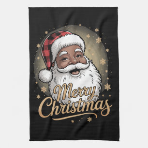African American Christmas Pajamas Santa Claus Kitchen Towel