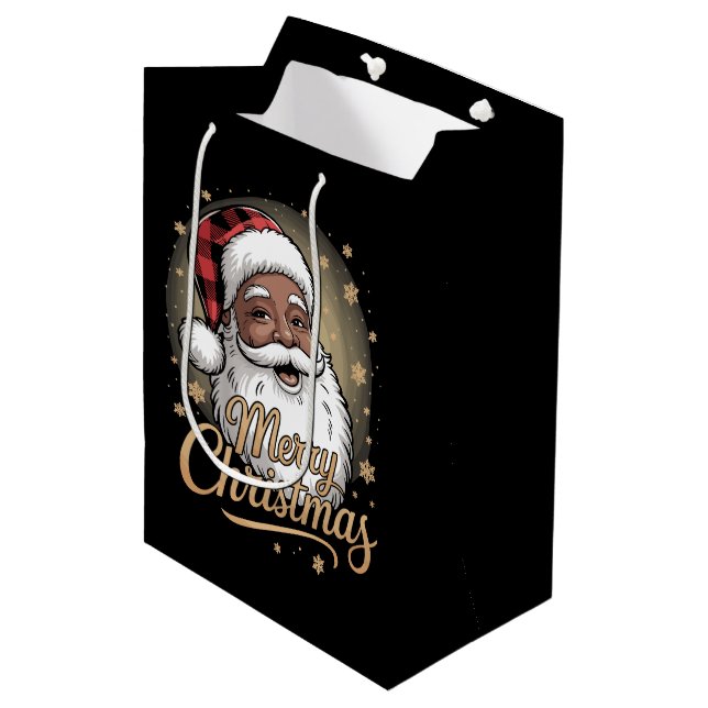 African American Christmas Pajamas Santa Claus  Medium Gift Bag (Front Angled)