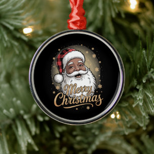 African American Christmas Pajamas Santa Claus  Metal Ornament