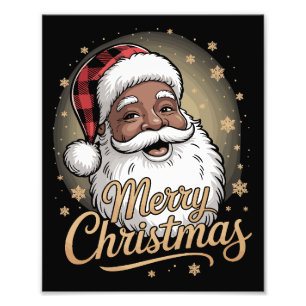 African American Christmas Pajamas Santa Claus  Photo Print