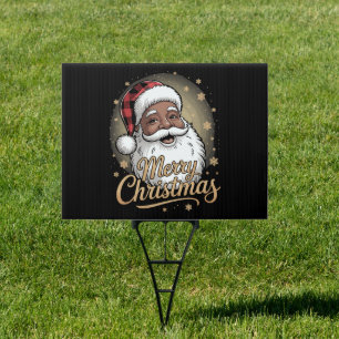 African American Christmas Pajamas Santa Claus  Sign
