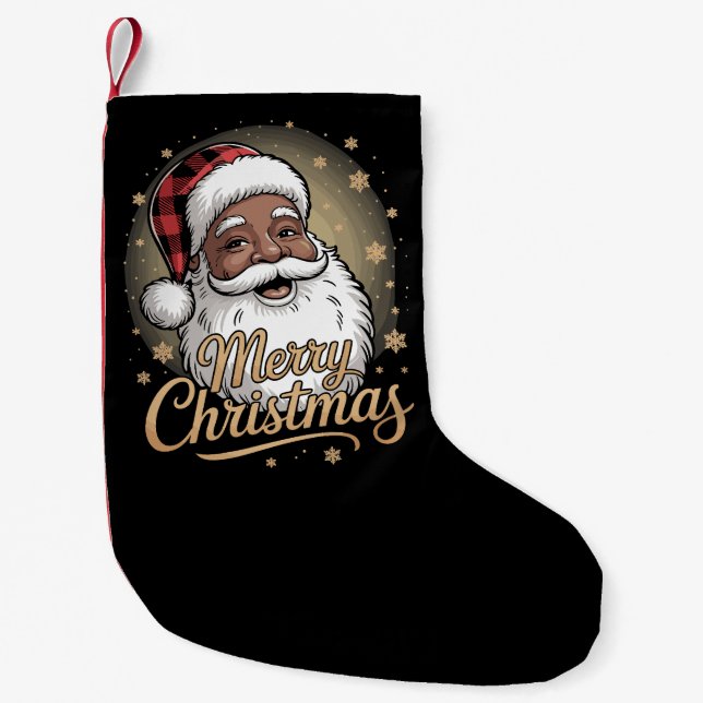 African American Christmas Pajamas Santa Claus  Small Christmas Stocking (Front)