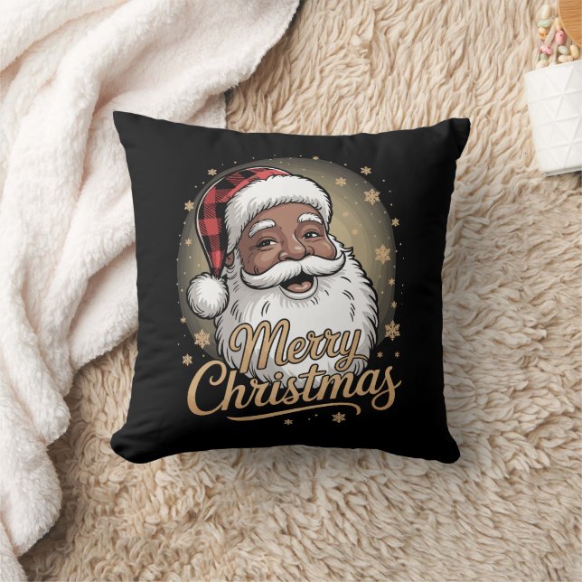 African American Christmas Pajamas Santa Claus  Throw Pillow (Blanket)