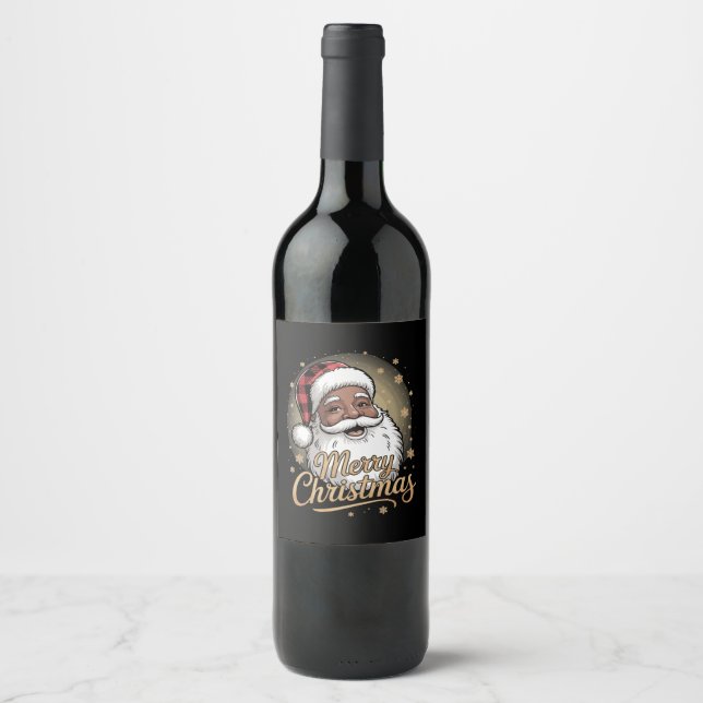 African American Christmas Pajamas Santa Claus  Wine Label (Front)
