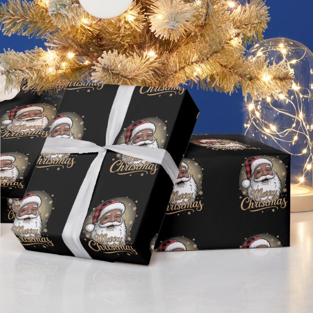 African American Christmas Pajamas Santa Claus  Wrapping Paper (Holidays)
