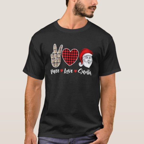 African American Christmas Peace Love Santa Claus  T_Shirt