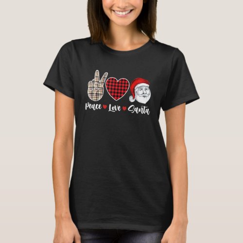 African American Christmas Peace Love Santa Claus  T_Shirt