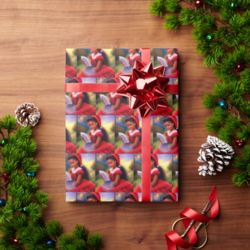 African American Christmas Red Ridinghood Girl Wrapping Paper