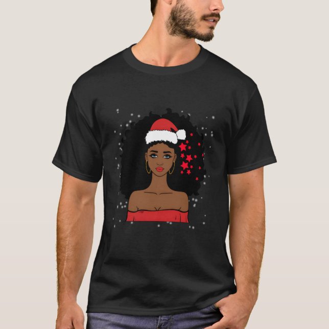 African American Christmas Santa Claus T-Shirt (Front)