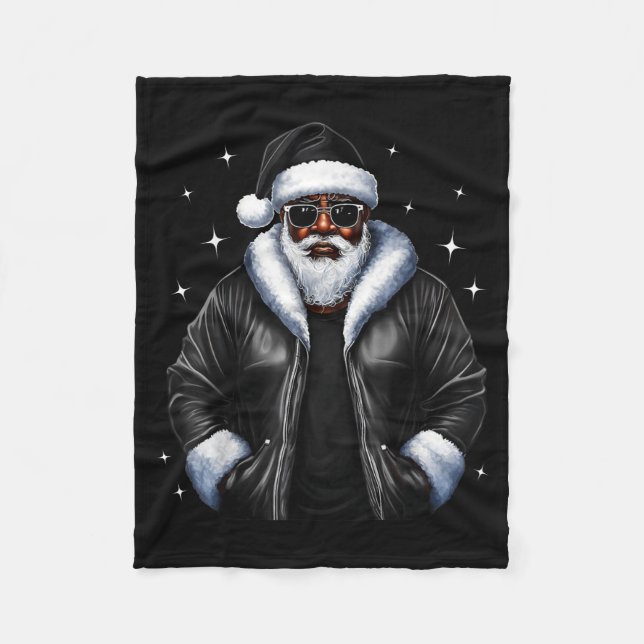 African American Christmas Xmas Afro Santa Claus  Fleece Blanket (Front)