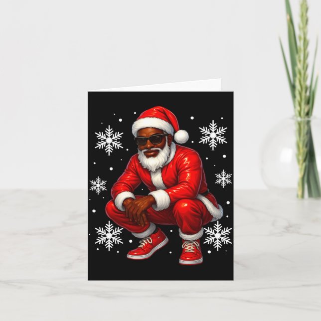 African American Cool Santa Claus Christmas Pajama Card (Front)