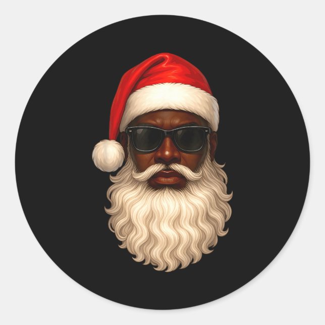African American Cool Santa Claus Christmas Pajama Classic Round Sticker (Front)