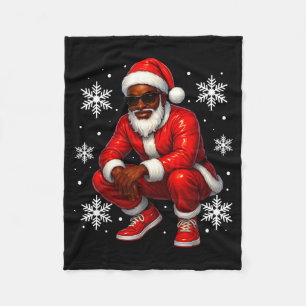 African American Cool Santa Claus Christmas Pajama Fleece Blanket