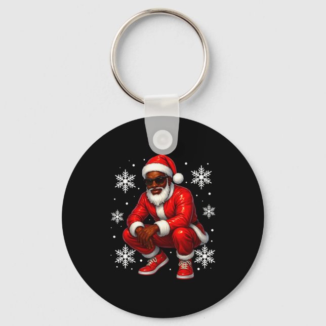 African American Cool Santa Claus Christmas Pajama Keychain (Front)