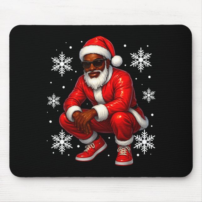 African American Cool Santa Claus Christmas Pajama Mouse Pad (Front)
