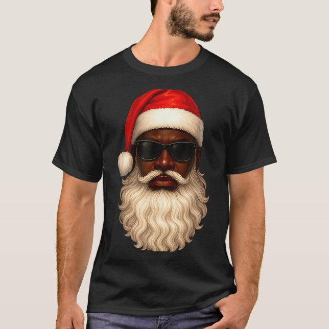 African American Cool Santa Claus Christmas Pajama T-Shirt (Front)