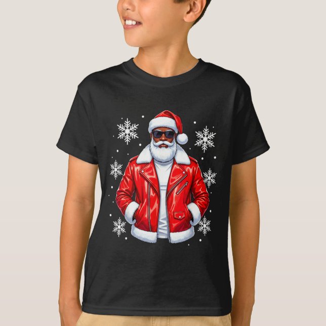 African American Cool Santa Claus Christmas Pajama T-Shirt (Front)