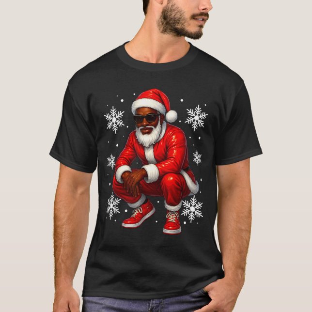 African American Cool Santa Claus Christmas Pajama T-Shirt (Front)
