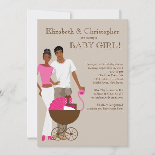 African American Couple Carriage Baby Shower Personalized Announcement