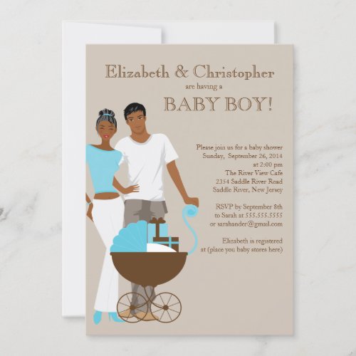 African American Couple Carriage Baby Shower Announcements