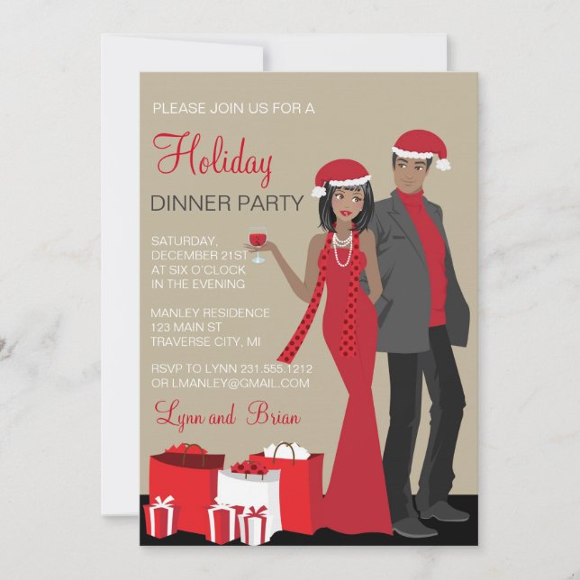 African American Couple Christmas Party Dinner Invitation (Front)