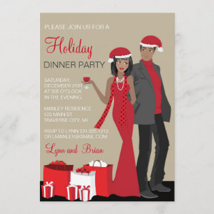 African American Couple Christmas Party Dinner Invitation