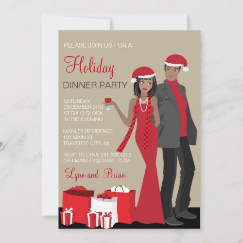 African American Couple Christmas Party Dinner Invitation