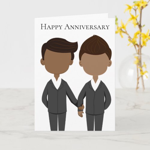 African American Couple Gay Men Happy Anniversary Card