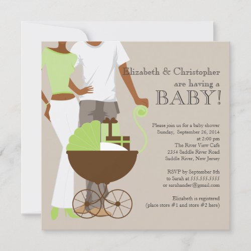 African American Couple Gender Neutral Baby Shower Invitation