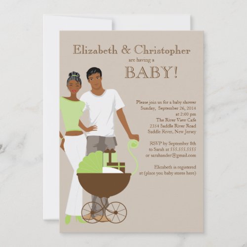 African American Couple Gender Neutral Baby Shower Invitation