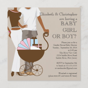 African American Couple Gender Reveal Baby Shower Invitation