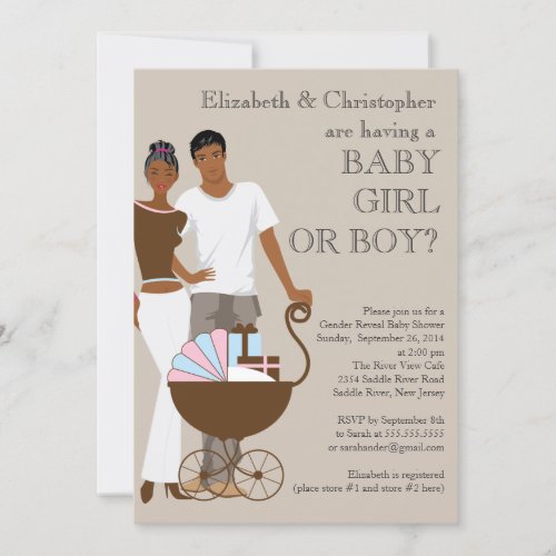 African American Couple Gender Reveal Baby Shower Personalized Invites