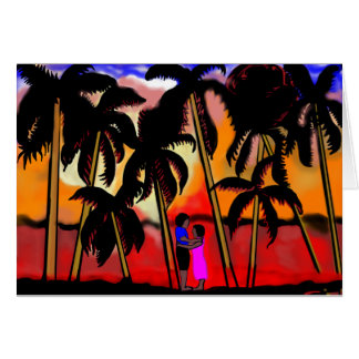 African American couple on beach with palm trees Cards