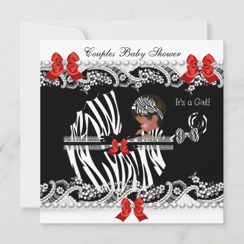 African American Couples Baby Shower Girl Zebra Custom Invite
