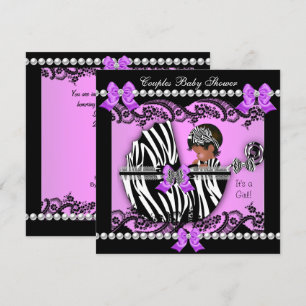 African American Couples Baby Shower Girl Zebra Invitation