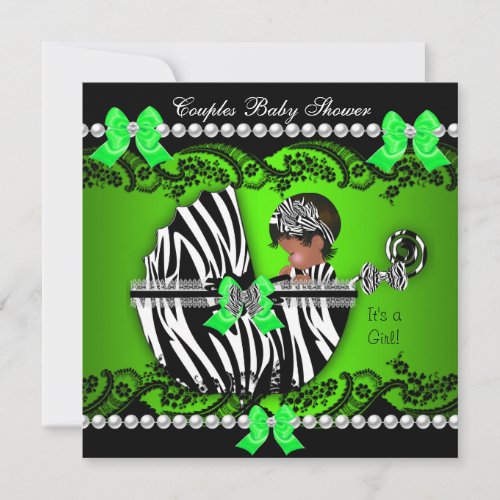 African American Couples Baby Shower Girl Zebra Invitation