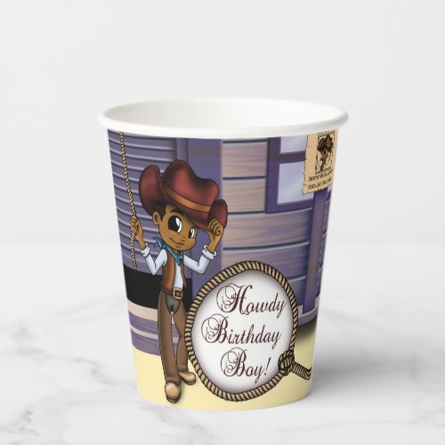 African American Cowboy Birthday Paper Cups